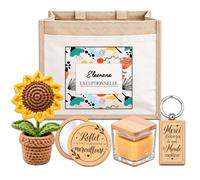 Planetee Coffret Sac Jute Eleonore | Cabas 21 L, Bougie Cire d'Abeille, Miroir de Poche, Porte-Clés, Fleur en Crochet | 5 Pièces | Cadeau Femme Anniversaire Fête Noël Original