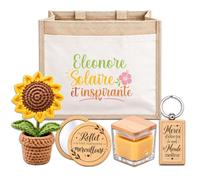 Planetee Coffret Sac Jute Eleonore | Cabas 21 L, Bougie Cire d'Abeille, Miroir de Poche, Porte-Clés, Fleur en Crochet | 5 Pièces | Cadeau Femme Anniversaire Fête Noël Original