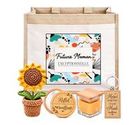 Planetee Coffret Sac Jute Future Maman | Sac Cabas Jute 21 L, Bougie Cire d'Abeille, Miroir de Poche, Porte-Clés, Fleur en Crochet | 5 Pièces | Cadeau Anniversaire Noël