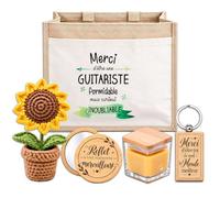 Planetee Coffret Sac Jute Guitariste | Cabas 21 L, Bougie Cire d'Abeille, Miroir de Poche, Porte-Clés, Fleur en Crochet | 5 Pièces | Cadeau Collègue Femme Départ Retraite Remerciement