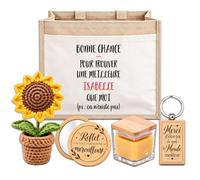 Planetee Coffret Sac Jute Isabelle | Cabas 21 L, Bougie Cire d'Abeille, Miroir de Poche, Porte-Clés, Fleur en Crochet | 5 Pièces | Cadeau Femme Anniversaire Fête Noël Original