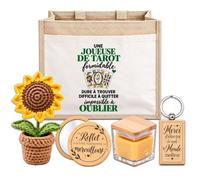 Planetee Coffret Sac Jute Joueuse de Tarot Impossible à Oublier | Cabas 21 L, Bougie Cire d'Abeille, Miroir de Poche, Porte-Clés, Fleur en Crochet | 5 Pièces | Cadeau Collègue Femme Départ Retraite