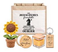 Planetee Coffret Sac Jute Joueuse d'Échecs Impossible à Oublier | Cabas 21 L, Bougie Cire d'Abeille, Miroir de Poche, Porte-Clés, Fleur en Crochet | 5 Pièces | Cadeau Collègue Femme Départ Retraite