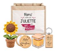 Planetee Coffret Sac Jute Juliette | Cabas 21 L, Bougie Cire d'Abeille, Miroir de Poche, Porte-Clés, Fleur en Crochet | 5 Pièces | Cadeau Femme Anniversaire Fête Noël Original
