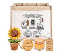 Planetee Coffret Sac Jute Kung Fu | Cabas 21 L, Bougie Cire d'Abeille, Miroir de Poche, Porte-Clés, Fleur en Crochet | 5 Pièces | Cadeau Femme Passionné Humour Original Anniversaire