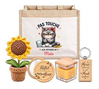 Planetee Coffret Sac Jute Maïa | Cabas 21 L, Bougie Cire d'Abeille, Miroir de Poche, Porte-Clés, Fleur en Crochet | 5 Pièces | Cadeau Femme Anniversaire Fête Noël Original
