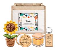 Planetee Coffret Sac Jute Maïa | Cabas 21 L, Bougie Cire d'Abeille, Miroir de Poche, Porte-Clés, Fleur en Crochet | 5 Pièces | Cadeau Femme Anniversaire Fête Noël Original