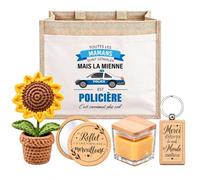Planetee Coffret Sac Jute Maman | Sac Cabas Jute 21 L, Bougie Cire d'Abeille, Miroir de Poche, Porte-Clés, Fleur en Crochet | 5 Pièces | Cadeau Anniversaire Noël
