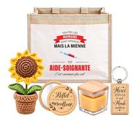Planetee Coffret Sac Jute Maman | Sac Cabas Jute 21 L, Bougie Cire d'Abeille, Miroir de Poche, Porte-Clés, Fleur en Crochet | 5 Pièces | Cadeau Anniversaire Noël