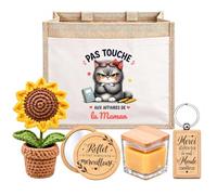 Planetee Coffret Sac Jute Maman | Sac Cabas Jute 21 L, Bougie Cire d'Abeille, Miroir de Poche, Porte-Clés, Fleur en Crochet | 5 Pièces | Cadeau Anniversaire Noël