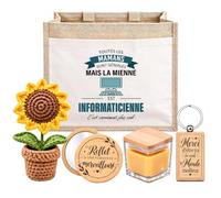 Planetee Coffret Sac Jute Maman | Sac Cabas Jute 21 L, Bougie Cire d'Abeille, Miroir de Poche, Porte-Clés, Fleur en Crochet | 5 Pièces | Cadeau Anniversaire Noël