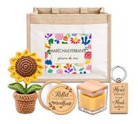 Planetee Coffret Sac Jute Maréchale Ferrante | Cabas 21 L, Bougie Cire d'Abeille, Miroir de Poche, Porte-Clés, Fleur en Crochet | 5 Pièces | Cadeau Collègue Femme Départ Retraite Remerciement
