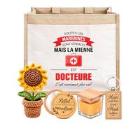 Planetee Coffret Sac Jute Marraine | Sac Cabas Jute 21 L, Bougie Cire d'Abeille, Miroir de Poche, Porte-Clés, Fleur en Crochet | 5 Pièces | Cadeau Baptême Anniversaire Noël
