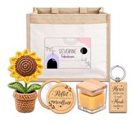 Planetee Coffret Sac Jute Séverine | Cabas 21 L, Bougie Cire d'Abeille, Miroir de Poche, Porte-Clés, Fleur en Crochet | 5 Pièces | Cadeau Femme Anniversaire Fête Noël Original