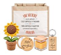 Planetee Coffret Sac Jute Victoire | Cabas 21 L, Bougie Cire d'Abeille, Miroir de Poche, Porte-Clés, Fleur en Crochet | 5 Pièces | Cadeau Noël Femme Anniversaire Fête Original