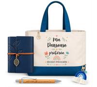 Planetee Coffret Sac Shopping Danseuse | Cabas Coton 27 L, Carnet Similicuir, Stylo Bambou, Porte-Clés, Trombone | 5 Pièces | Cadeau Collègue Femme Départ Retraite Remerciement