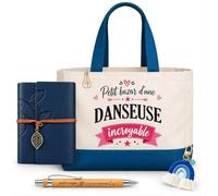 Planetee Coffret Sac Shopping Danseuse | Cabas Coton 27 L, Carnet Similicuir, Stylo Bambou, Porte-Clés, Trombone | 5 Pièces | Cadeau Collègue Femme Départ Retraite Remerciement