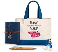 Planetee Coffret Sac Shopping Diane | Cabas Coton 27 L, Carnet Similicuir, Stylo Bambou, Porte-Clés, Trombone | 5 Pièces | Cadeau Noël Femme Anniversaire Fête Original