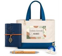 Planetee Coffret Sac Shopping Gardienne D'immeuble | Cabas Coton 27 L, Carnet Similicuir, Stylo Bambou, Porte-Clés, Trombone | 5 Pièces | Cadeau Collègue Femme Départ Retraite Remerciement