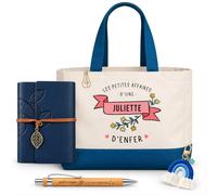 Planetee Coffret Sac Shopping Juliette | Cabas Coton 27 L, Carnet Similicuir, Stylo Bambou, Porte-Clés, Trombone | 5 Pièces | Cadeau Femme Anniversaire Fête Noël Original