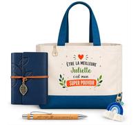 Planetee Coffret Sac Shopping Juliette | Cabas Coton 27 L, Carnet Similicuir, Stylo Bambou, Porte-Clés, Trombone | 5 Pièces | Cadeau Femme Anniversaire Fête Noël Original