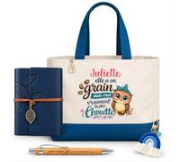 Planetee Coffret Sac Shopping Juliette | Cabas Coton 27 L, Carnet Similicuir, Stylo Bambou, Porte-Clés, Trombone | 5 Pièces | Cadeau Femme Anniversaire Fête Noël Original