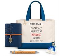 Planetee Coffret Sac Shopping Manager | Cabas Coton 27 L, Carnet Similicuir, Stylo Bambou, Porte-Clés, Trombone | 5 Pièces | Cadeau Noël Collègue Homme Départ Retraite Remerciement
