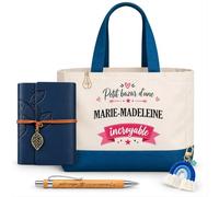 Planetee Coffret Sac Shopping Marie-Madeleine | Cabas Coton 27 L, Carnet Similicuir, Stylo Bambou, Porte-Clés, Trombone | 5 Pièces | Cadeau Femme Anniversaire Fête Noël Original