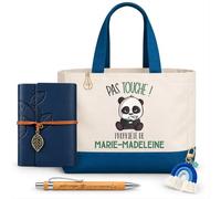 Planetee Coffret Sac Shopping Marie-Madeleine | Cabas Coton 27 L, Carnet Similicuir, Stylo Bambou, Porte-Clés, Trombone | 5 Pièces | Cadeau Femme Anniversaire Fête Noël Original