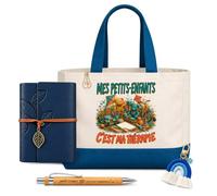 Planetee Coffret Sac Shopping Mes Petits Enfants Ma Thérapie | Cabas Coton 27 L, Carnet Similicuir, Stylo Bambou, Porte-Clés, Trombone | 5 Pièces | Cadeau Noël Passionné Humour Original Anniversaire