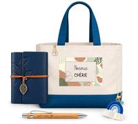 Planetee Coffret Sac Shopping Noémie | Cabas Coton 27 L, Carnet Similicuir, Stylo Bambou, Porte-Clés, Trombone | 5 Pièces | Cadeau Noël Femme Anniversaire Fête Original
