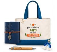 Planetee Coffret Sac Shopping Papo | Sac Cabas Coton 27 L, Carnet Similicuir, Stylo Bambou, Porte-Clés, Trombone | 5 Pièces | Cadeau Anniversaire Noël