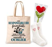 Planetee Coffret Tote Bag Responsable RH | Tote Bag Coton, Chaussettes Douces Cœur, Fleur Cœur en Crochet | 3 Pièces | Cadeau Noël Collègue Femme Départ Retraite Remerciement