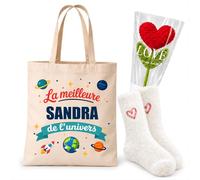 Planetee Coffret Tote Bag Sandra | Tote Bag Coton, Chaussettes Douces Cœur, Fleur Cœur en Crochet | 3 Pièces | Cadeau Noël Femme Anniversaire Fête Original