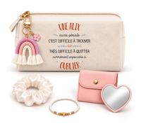 Planetee Coffret Trousse à Maquillage Alix Aussi Géniale | Trousse Coton, Miroir de Poche Cœur, Bracelet, Chouchou Satin, Porte-Clés | 5 Pièces | Cadeau Noël Femme Anniversaire Fête Original