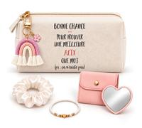 Planetee Coffret Trousse à Maquillage Bonne Chance Alix | Trousse Coton, Miroir de Poche Cœur, Bracelet, Chouchou Satin, Porte-Clés | 5 Pièces | Cadeau Noël Femme Anniversaire Fête Original