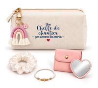 Planetee Coffret Trousse à Maquillage Cheffe de Chantier Pas Comme les Autres | Trousse Coton, Miroir de Poche Cœur, Bracelet, Chouchou Satin, Porte-Clés | 5 Pièces | Cadeau Noël Collègue Femme Départ