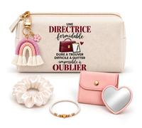 Planetee Coffret Trousse à Maquillage Directrice Impossible à Oublier | Trousse Coton, Miroir de Poche Cœur, Bracelet, Chouchou Satin, Porte-Clés | 5 Pièces | Cadeau Noël Collègue Femme Départ