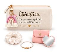 Planetee Coffret Trousse à Maquillage Ébénisterie Une Passion | Trousse Coton, Miroir de Poche Cœur, Bracelet, Chouchou Satin, Porte-Clés | 5 Pièces | Cadeau Noël Femme Anniversaire Fête Original