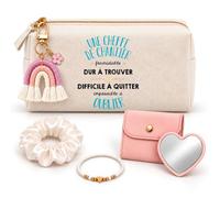 Planetee Coffret Trousse à Maquillage Formidable Cheffe de Chantier | Trousse Coton, Miroir de Poche Cœur, Bracelet, Chouchou Satin, Porte-Clés | 5 Pièces | Cadeau Noël Collègue Femme Départ Retraite