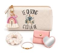Planetee Coffret Trousse à Maquillage Le Qi Gong C'est la Vie | Trousse Coton, Miroir de Poche Cœur, Bracelet, Chouchou Satin, Porte-Clés | 5 Pièces | Cadeau Noël Femme Passionnée Humour Original