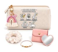 Planetee Coffret Trousse à Maquillage Mots Croisés Temps Libre | Trousse Coton, Miroir de Poche Cœur, Bracelet, Chouchou Satin, Porte-Clés | 5 Pièces | Cadeau Noël Femme Passionnée Humour Original