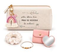 Planetee Coffret Trousse à Maquillage Petites Affaires d'une Prof de Natation | Trousse Coton, Miroir de Poche Cœur, Bracelet, Chouchou Satin, Porte-Clés | 5 Pièces | Cadeau Noël Fin d'Année École