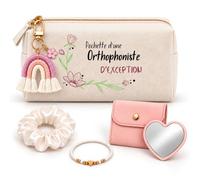 Planetee Coffret Trousse à Maquillage Pochette d'une Orthophoniste d'Exception | Trousse Coton, Miroir de Poche Cœur, Bracelet, Chouchou Satin, Porte-Clés | 5 Pièces | Cadeau Noël Collègue Femme