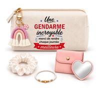 Planetee Coffret Trousse à Maquillage Une Gendarme Incroyable | Trousse Coton, Miroir de Poche Cœur, Bracelet, Chouchou Satin, Porte-Clés | 5 Pièces | Cadeau Noël Collègue Femme Départ Retraite
