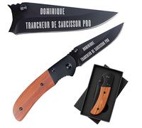 Planetee Couteau Dominique Trancheur de saucisson | Canif | Couteau pliant | Travail Secret Santa | Boîte de rangement | Idée Cadeau Noël Papa Anniversaire