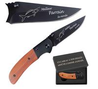 Planetee Couteau Poisson Meilleur Parrain du monde | Canif | Couteau pliant | Poisson Mer Marin | Boîte de rangement | Idée Cadeau Noël Papa Anniversaire