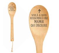 Planetee Cuillère en Bambou Mamie Qui Déchire - Ustensile de Cuisine, Gravure Mamie, Idée Cadeau, Fête des Grand-mères Anniversaire, Noël