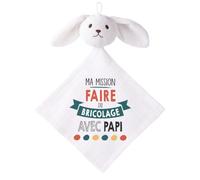Planetee Doudou Bébé Lapin Ma Mission Bricolage avec Papi Gaze de Coton Cadeau Baby Shower