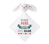 Planetee Doudou Bébé Lapin Ma Mission Peinture avec Mamie Gaze de Coton Cadeau Baby Shower